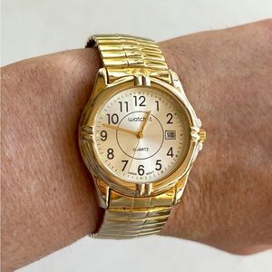 Vintage advanced quartz watch it EZC78615W Gold Japan mov w/ date flexible band